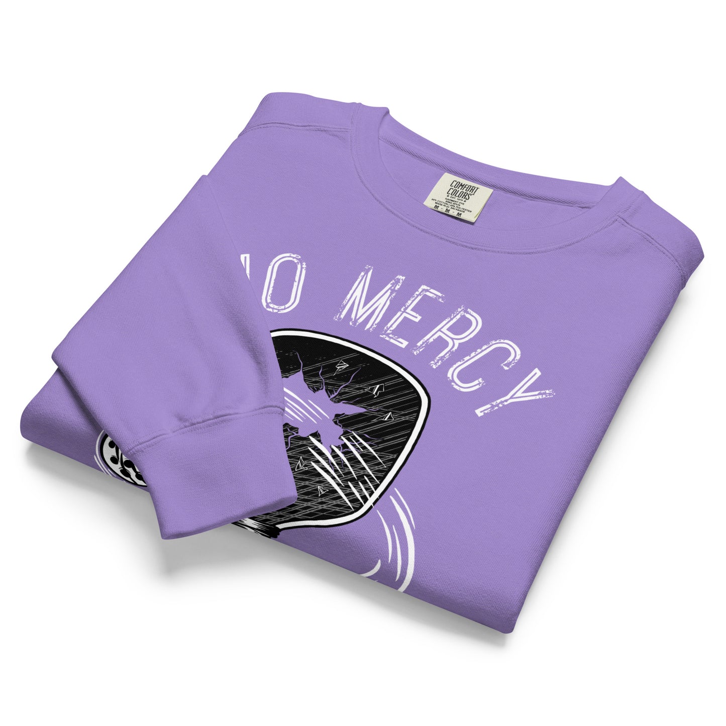 Pickleball No Mercy Series unisex garment-dyed sweatshirt in purple color, designed for comfort and style.