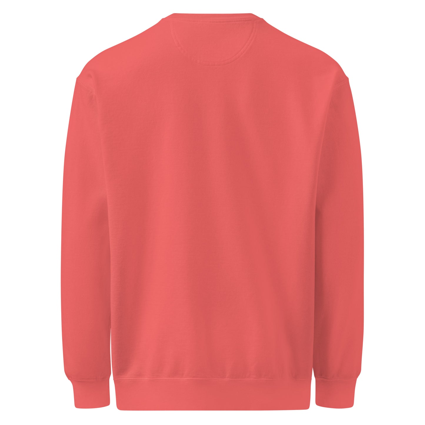 Back view of a Pickleball No Mercy Series unisex garment-dyed sweatshirt in coral color.