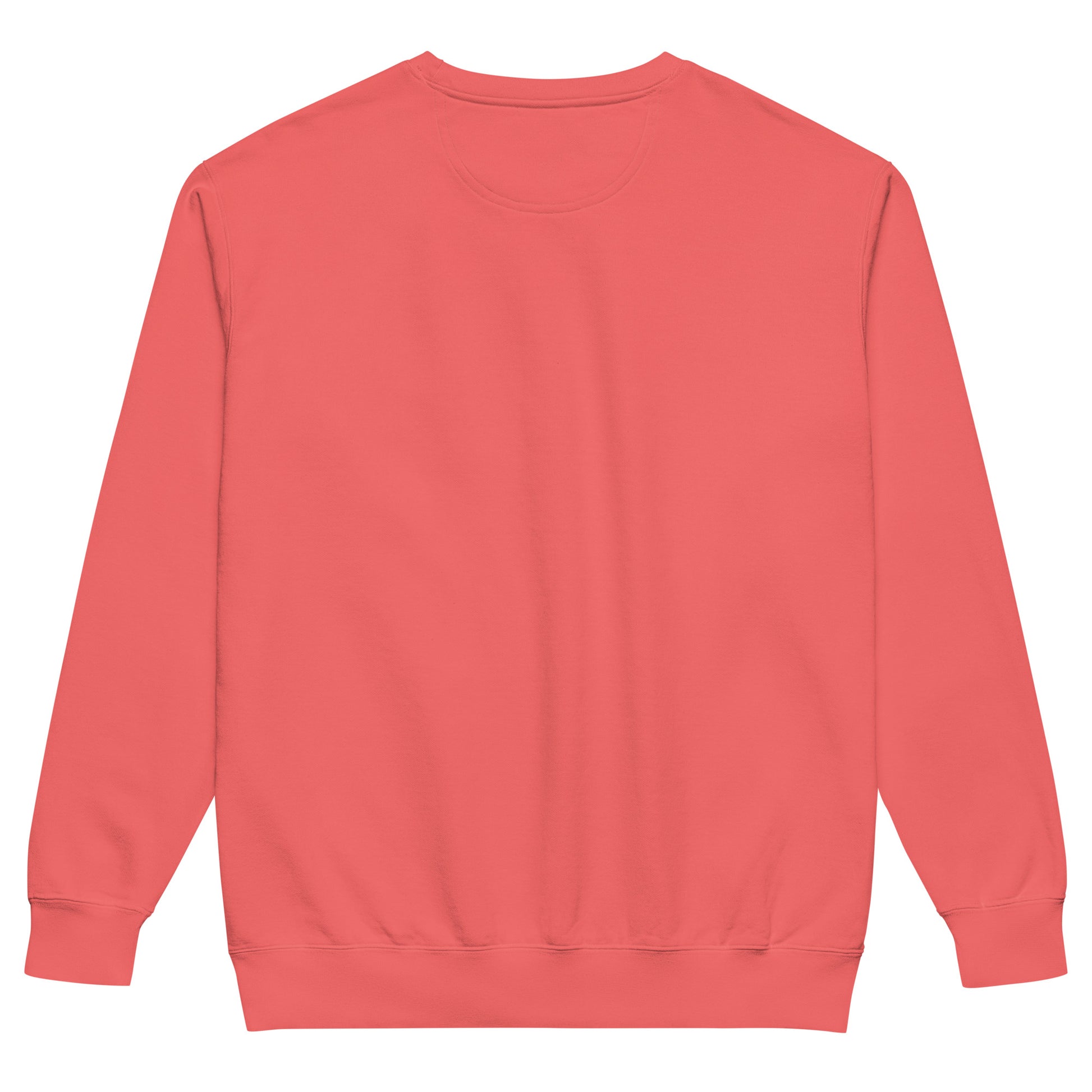 Back view of Pickleball No Mercy Series unisex garment-dyed sweatshirt in vibrant coral color.