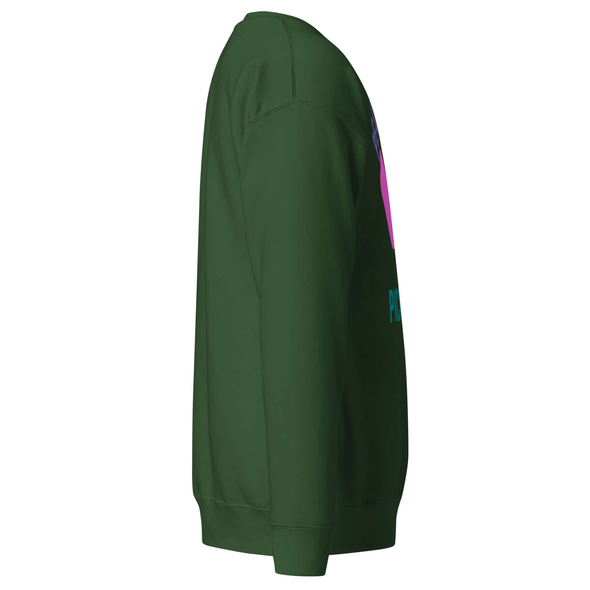 Side view of Women's Peace, Love, Pickleball Premium Sweatshirt in green, showcasing stylish design for pickleball lovers.