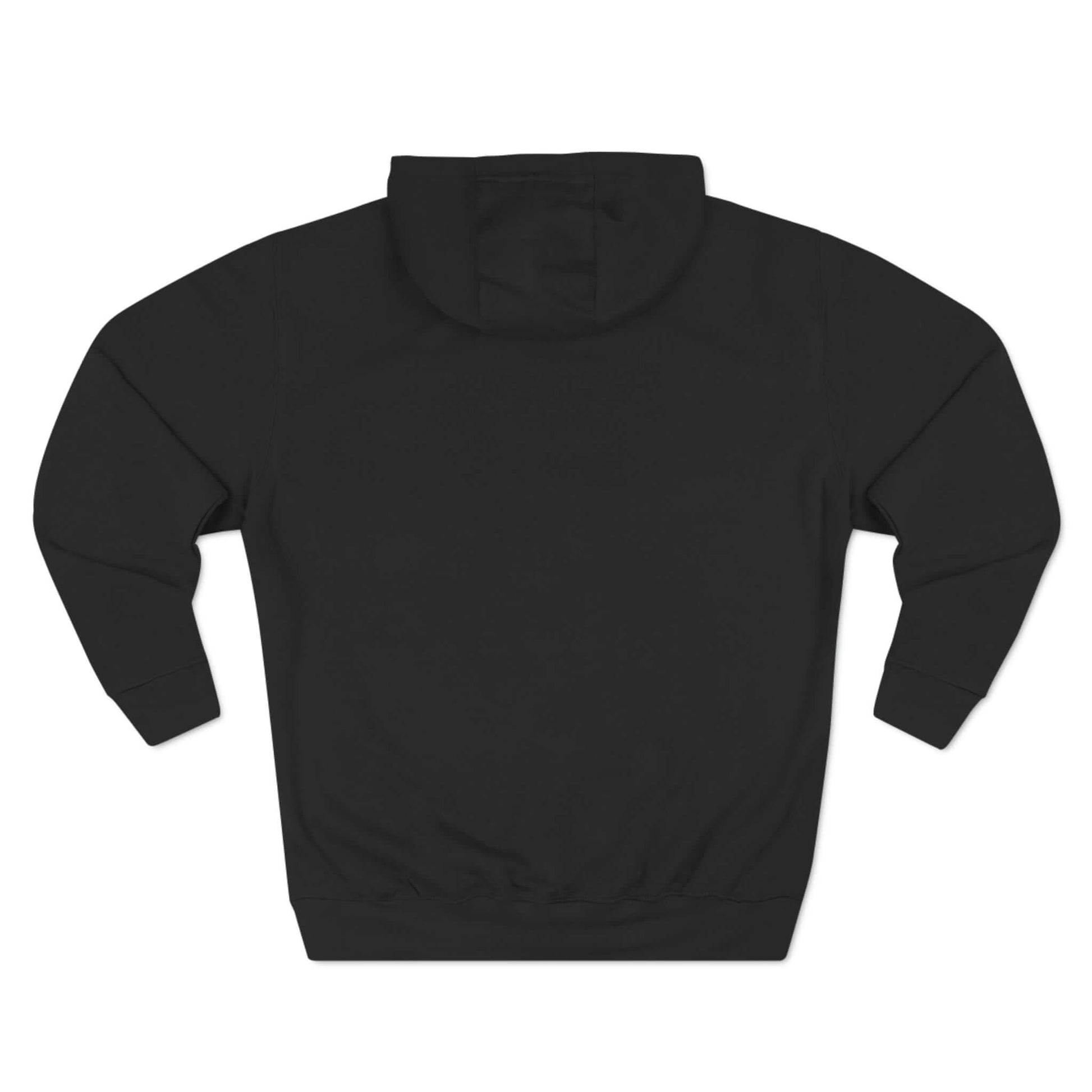 Back view of Urban FO Pickleball Series Three-Panel Fleece Hoodie in black, showcasing hood and relaxed fit for comfort and style.