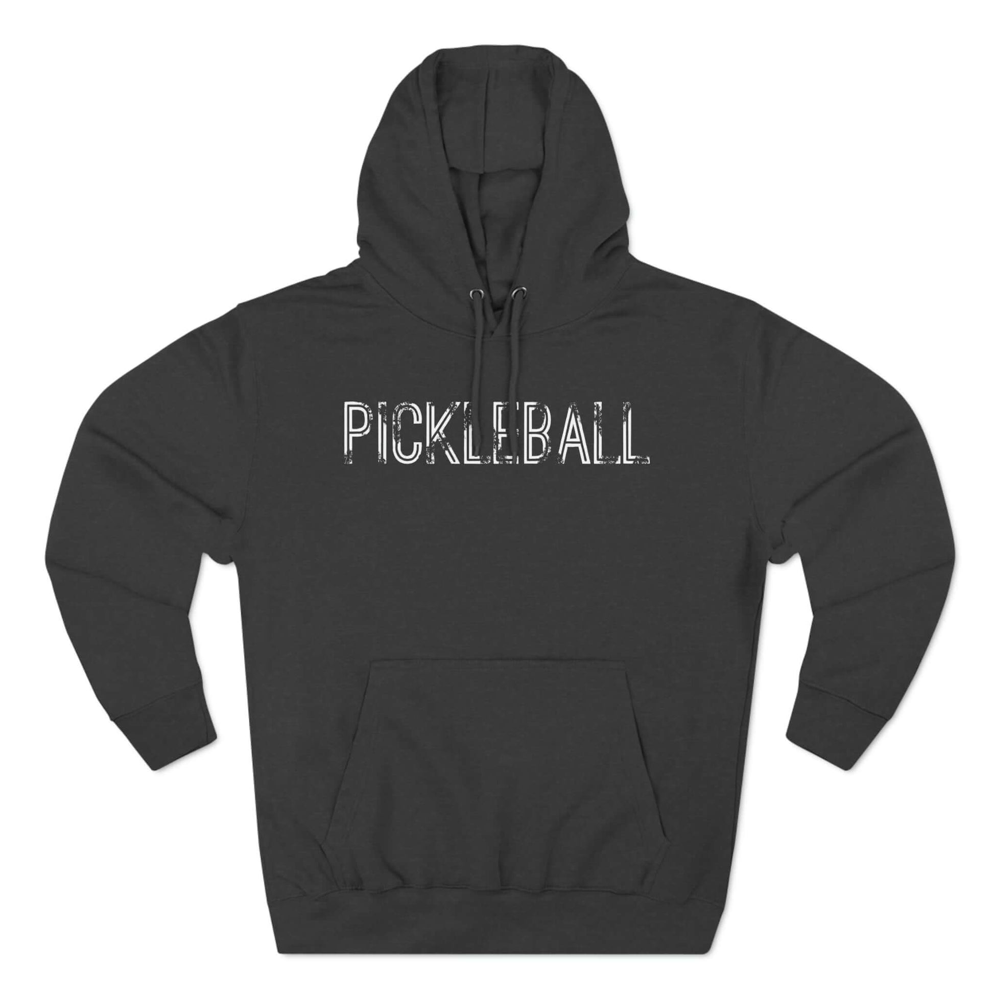 Urban FO Pickleball Series Three-Panel Fleece Hoodie, black pullover with "Pickleball" text, ideal for sports and cold weather.
