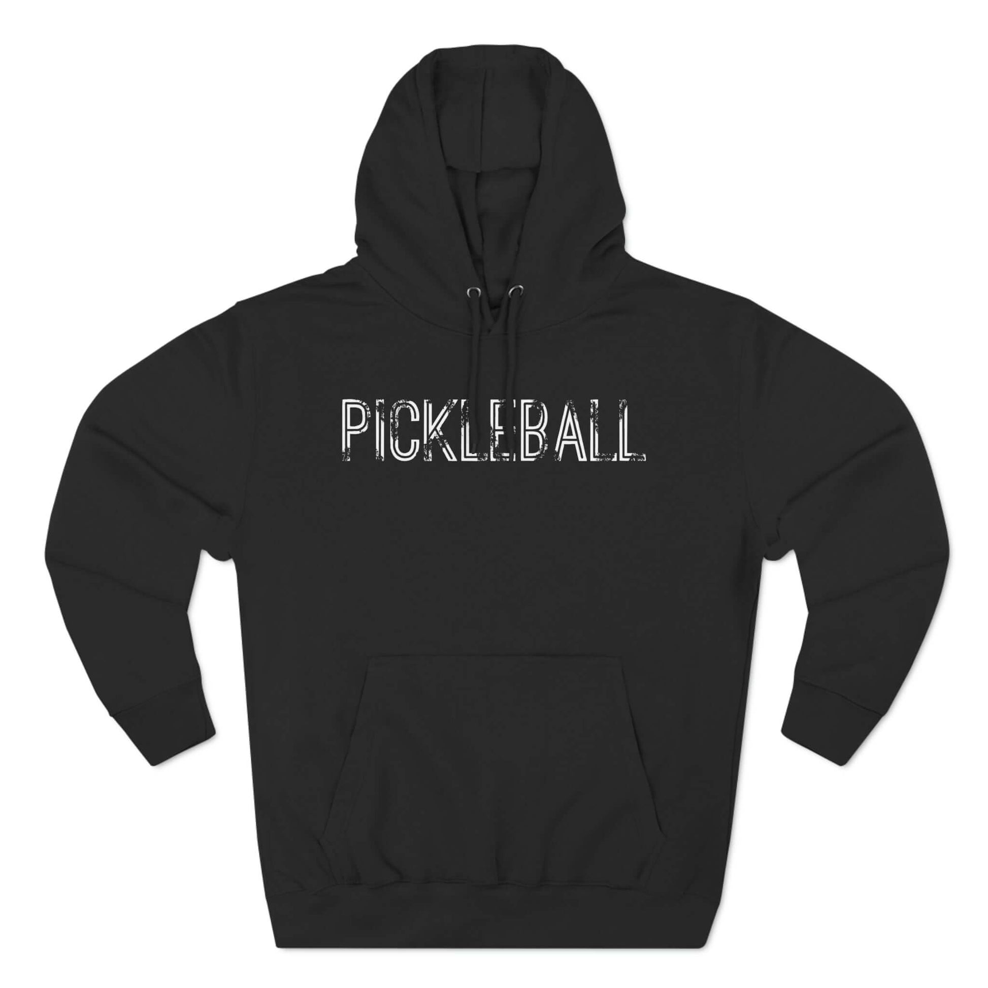 Urban FO Pickleball Series black fleece hoodie with "PICKLEBALL" text, perfect for staying warm during games.