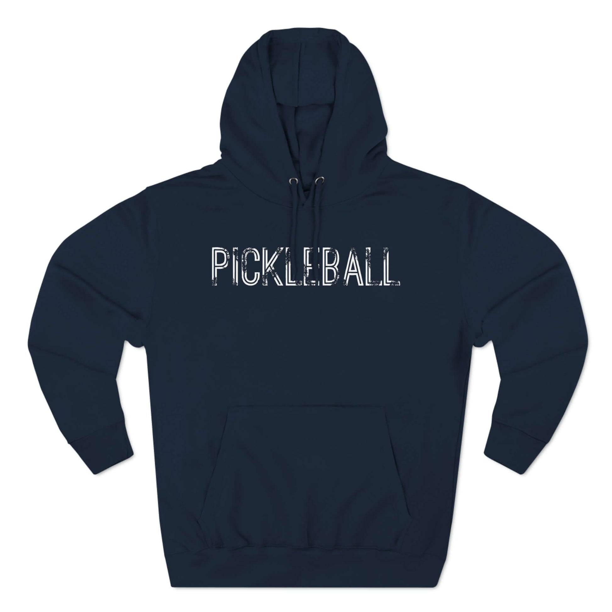 Urban FO Pickleball Series Three-Panel Fleece Hoodie in black with "PICKLEBALL" text, ideal for chilly pickleball matches.