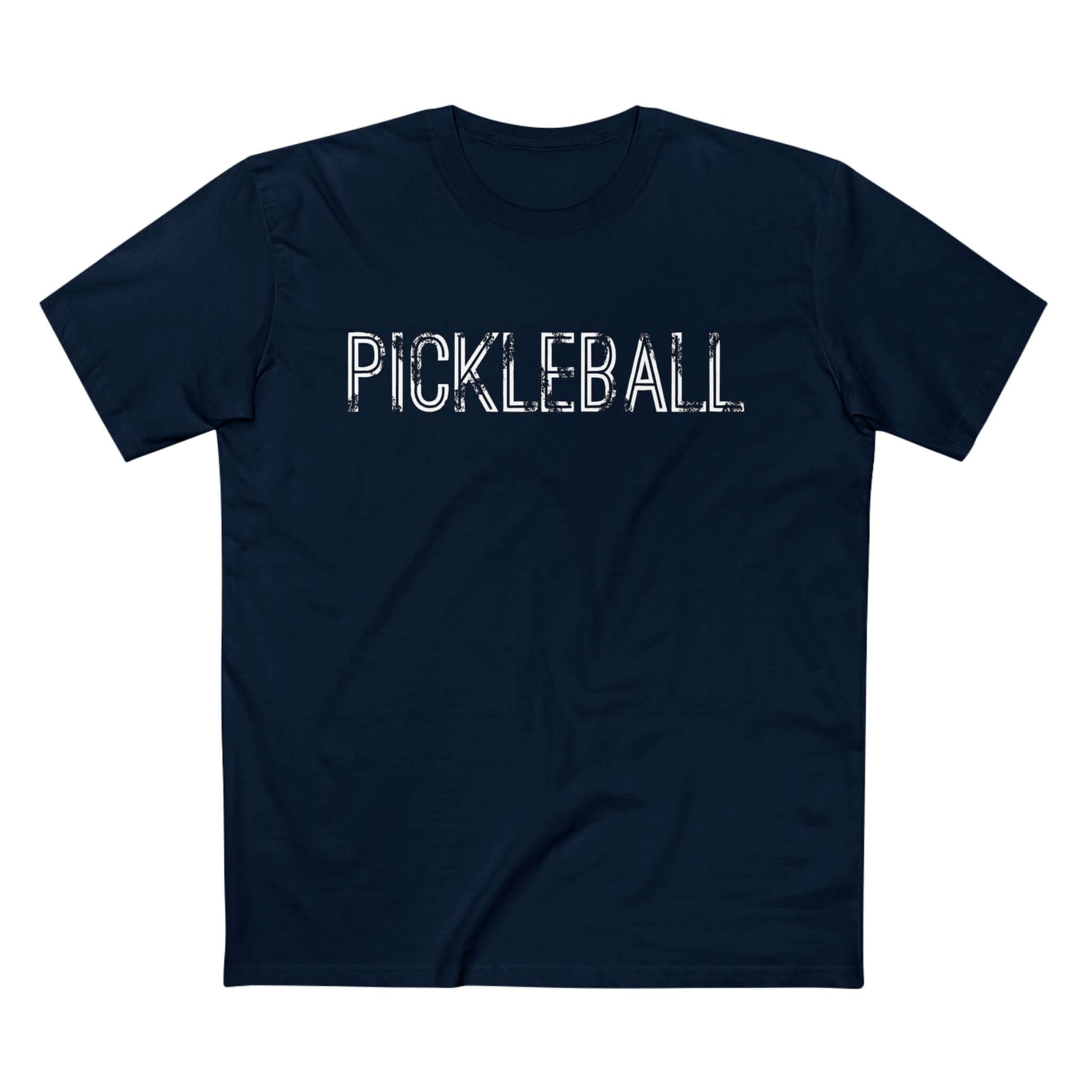 Urban Pickleball Series T-Shirt in navy with "PICKLEBALL" text, made from 100% combed, ring-spun cotton for comfort and style.