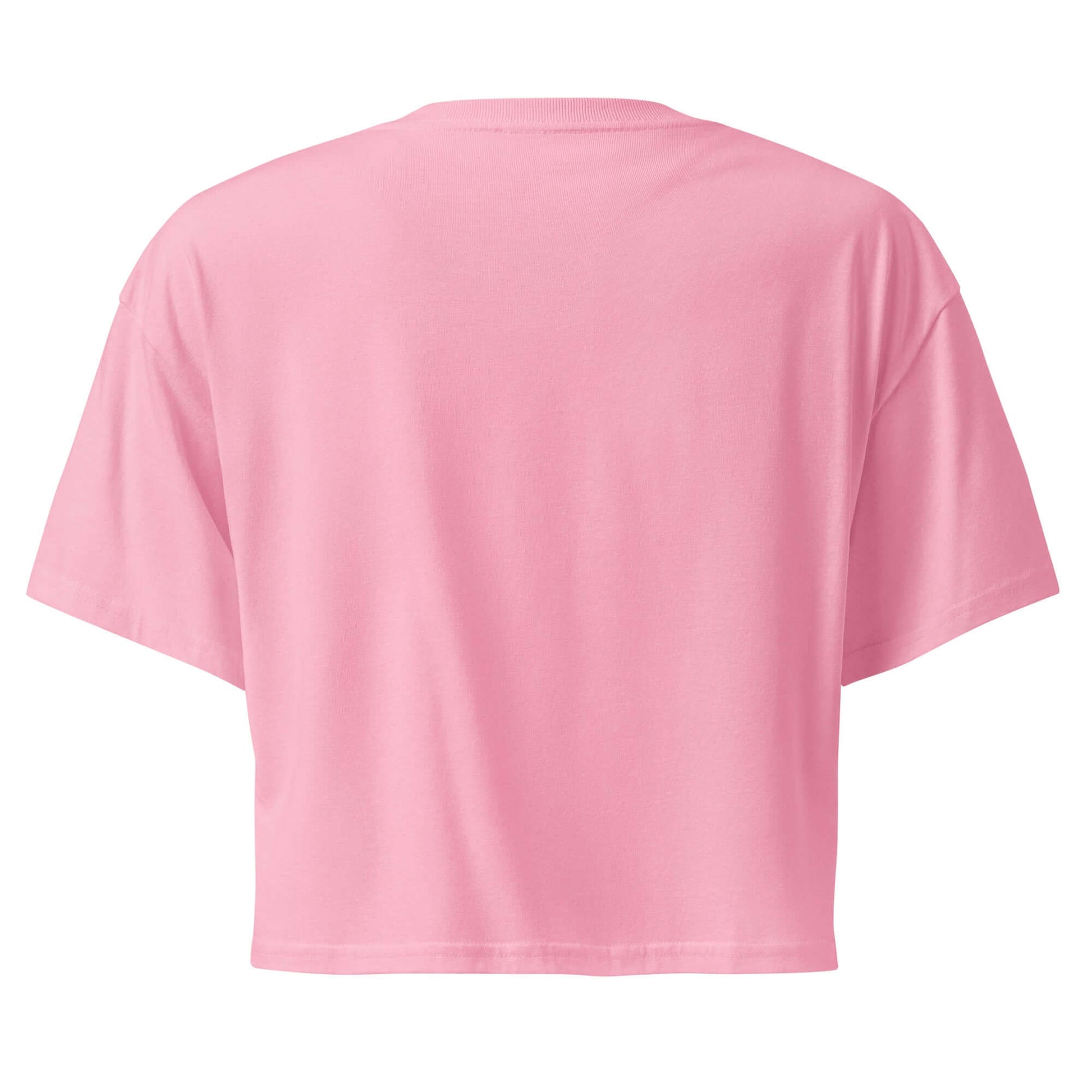 Back view of a women's pink crop top, perfect for expressing love for pickleball and staying chic.