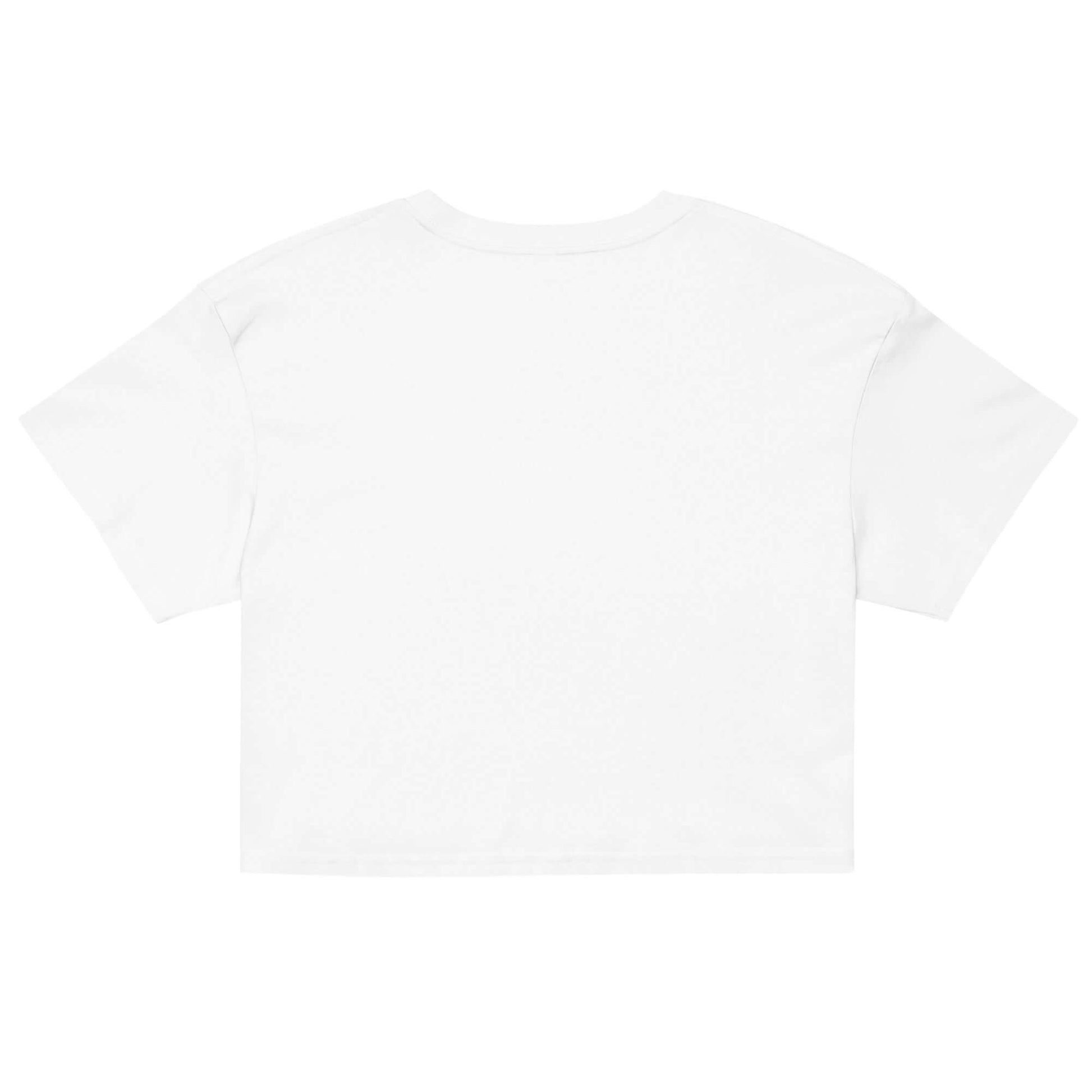 Back view of a Women's Peace, Love, Pickleball crop top in white fabric, perfect for stylish pickleball fans.