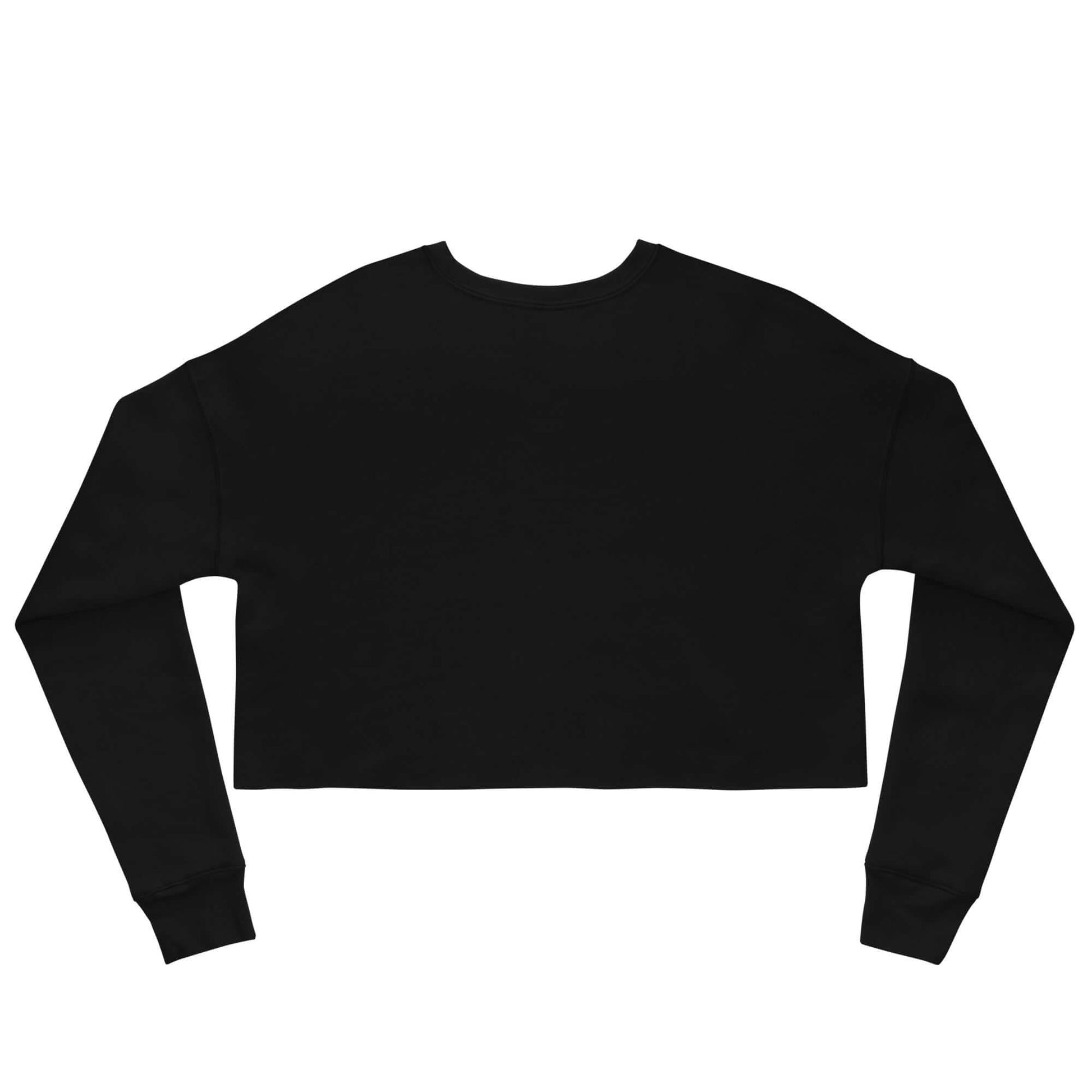 Black women's crop sweatshirt featuring long sleeves and a trendy design, perfect for casual wear.