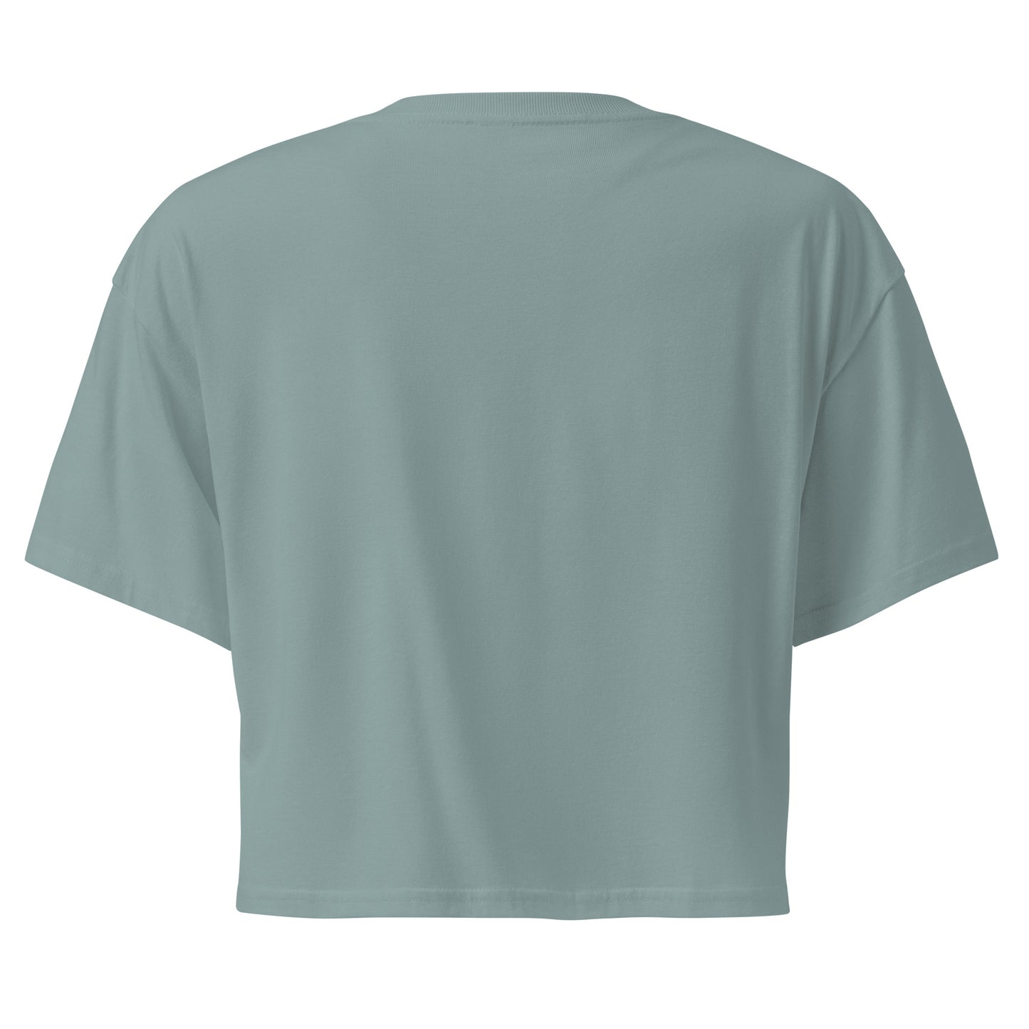 Back view of Women’s LOVE Pickleball Crop Top in soft green color, showcasing its relaxed fit and stylish design.