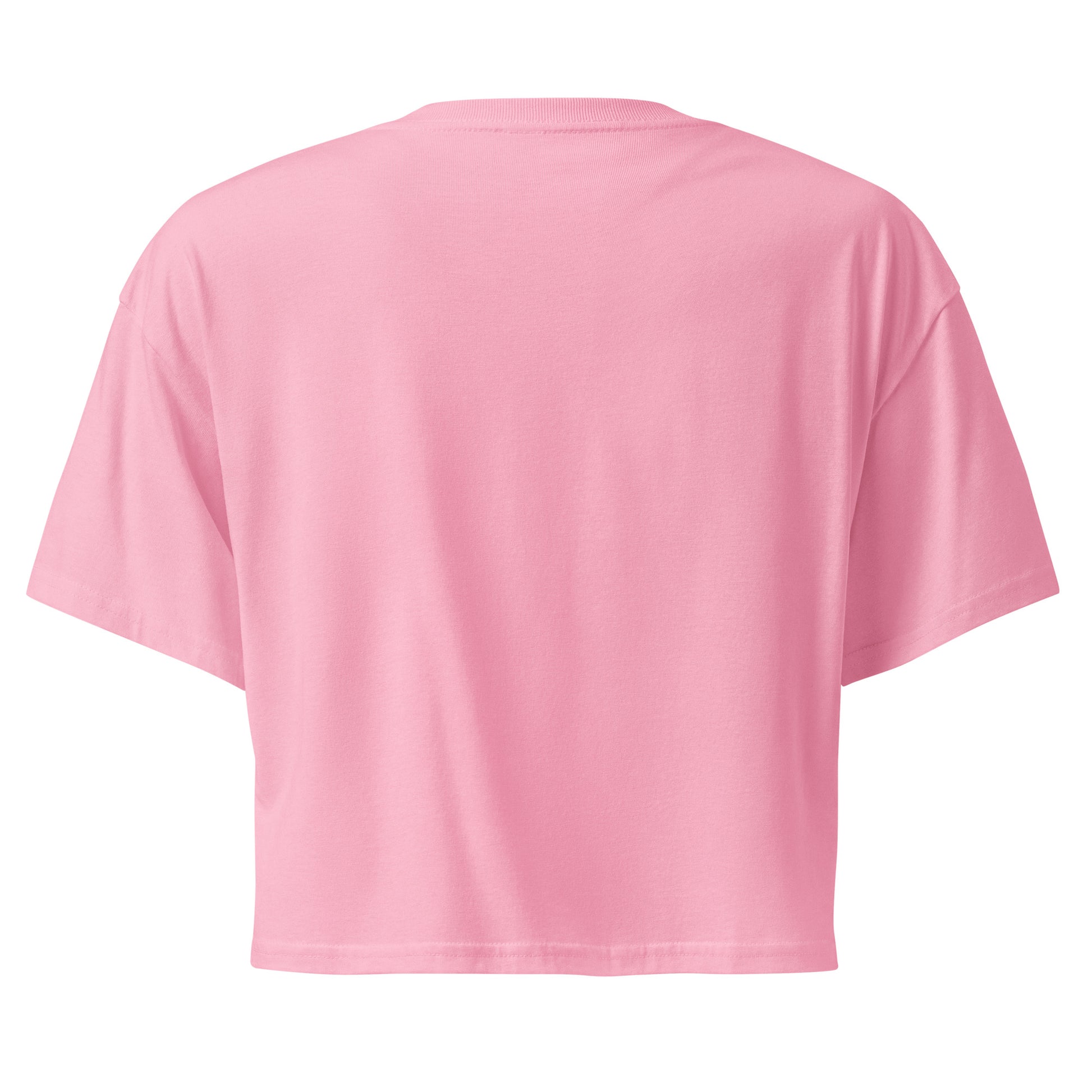 Back view of a pink Women's LOVE Pickleball Crop Top made from soft 100% combed cotton.