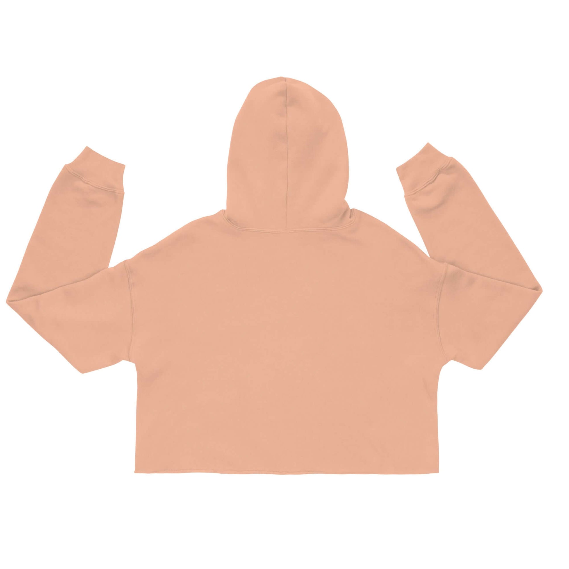 Back view of Women's Peace, Love, Pickleball Crop Hoodie in soft peach color with a hood and cropped fit.