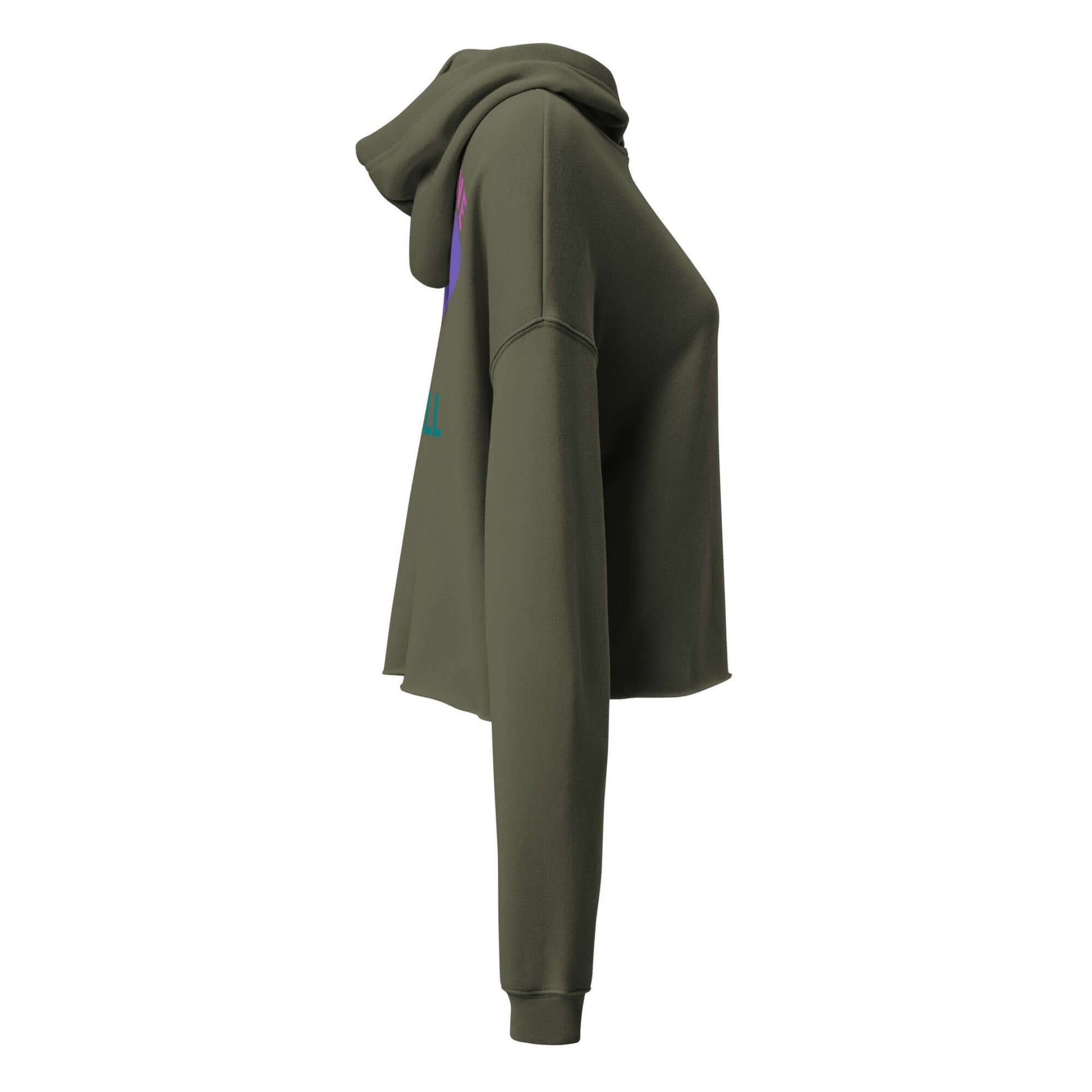 Women's cropped olive hoodie with peace love pickleball design, perfect for sporty style on and off the court.