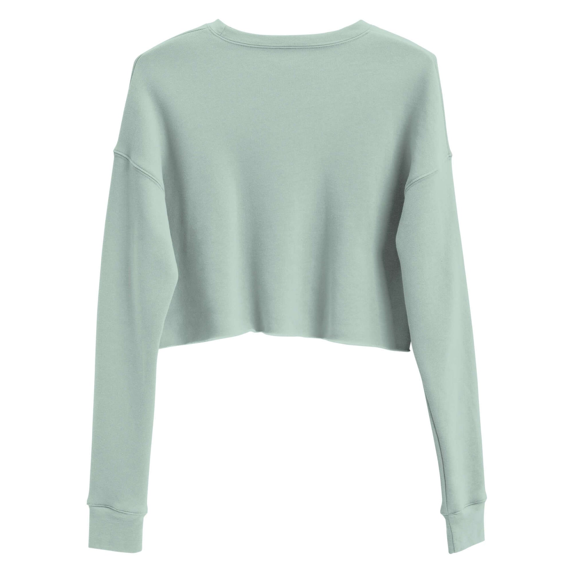Back view of Women's Peace, Love, Pickleball crop sweatshirt in soft green, ideal for stylish comfort.
