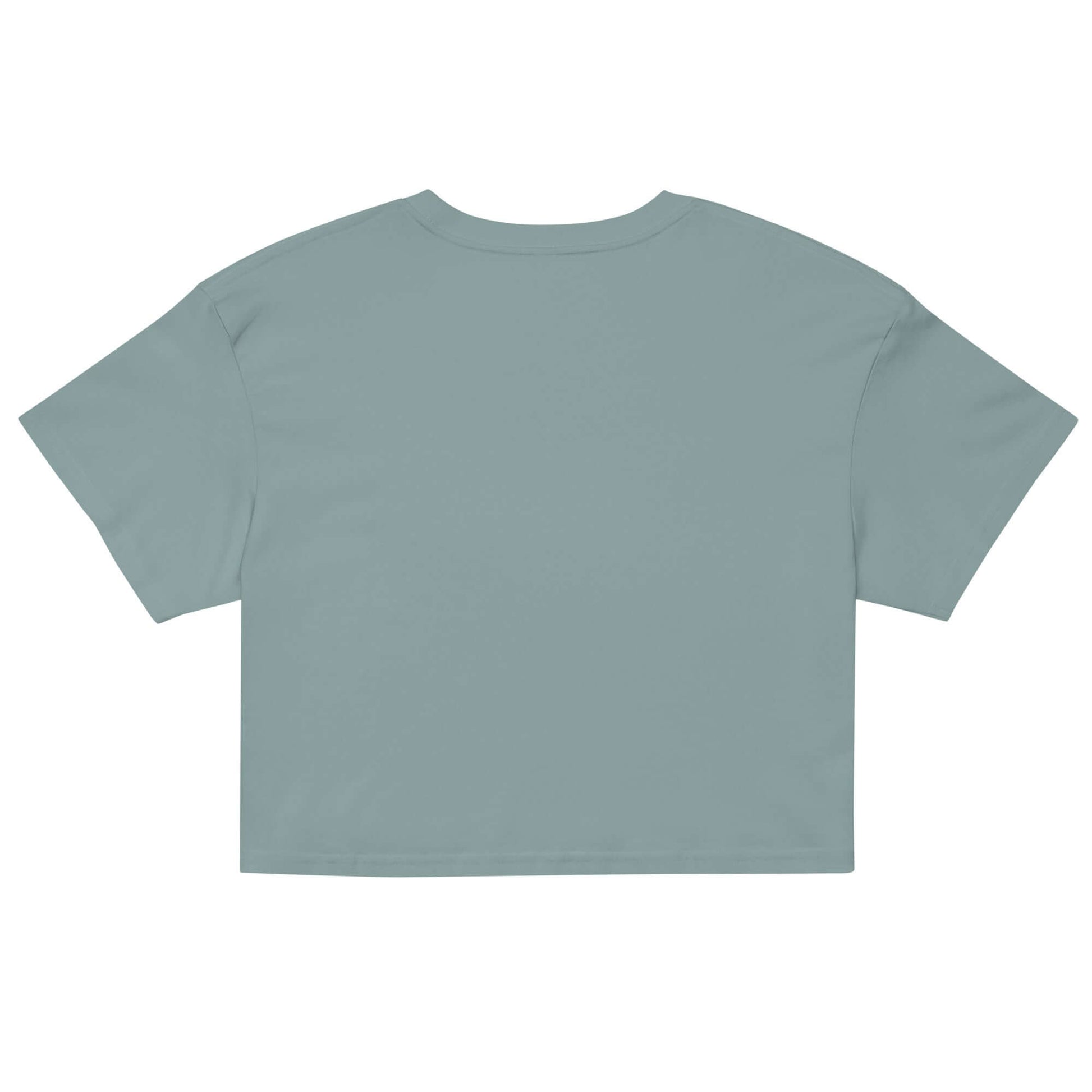 Back view of Women's Peace, Love, Pickleball Crop Top in soft teal color, perfect for stylish comfort on or off the court.