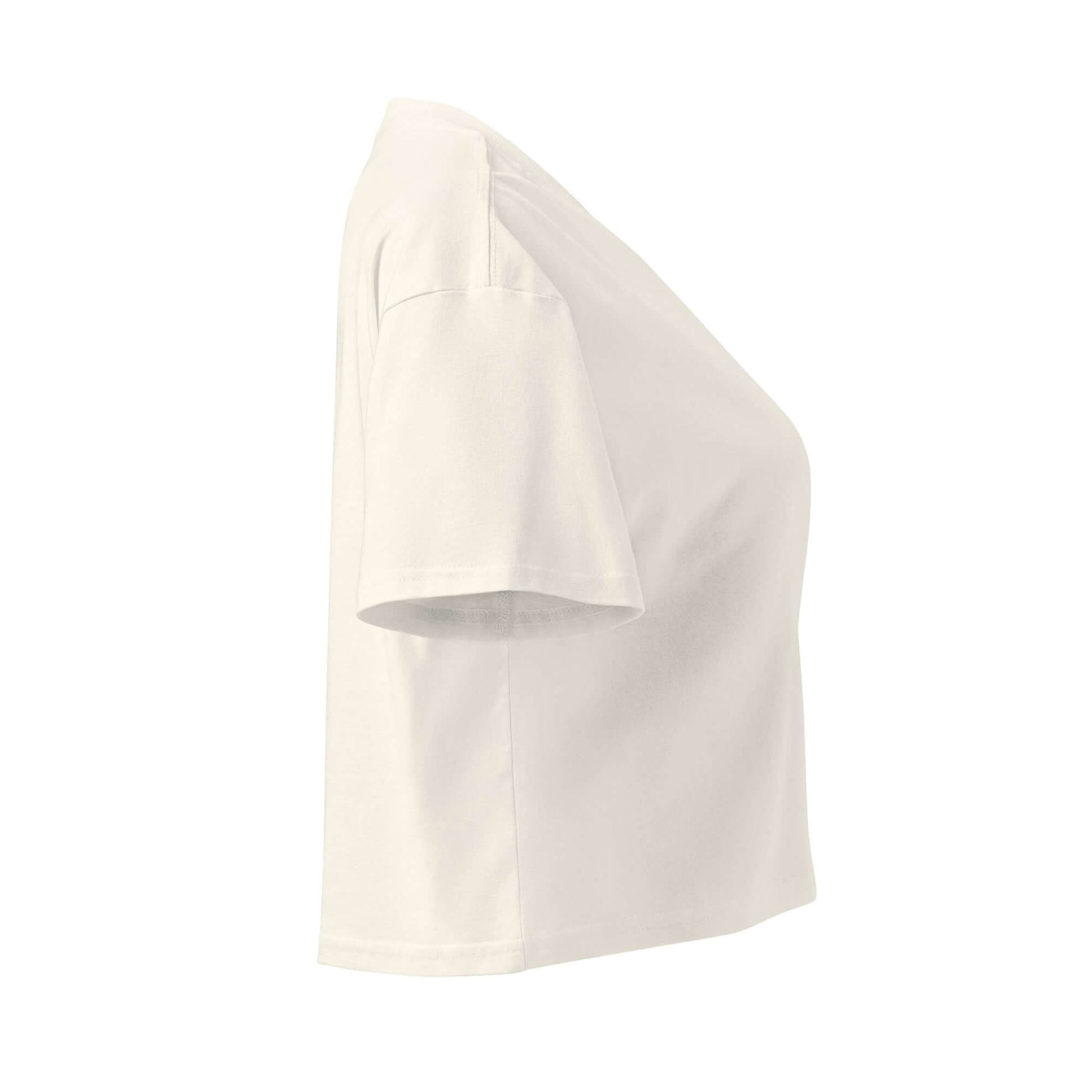 Women's Peace, Love, Pickleball Crop Top in white, showcasing a stylish side view for active wear enthusiasts.