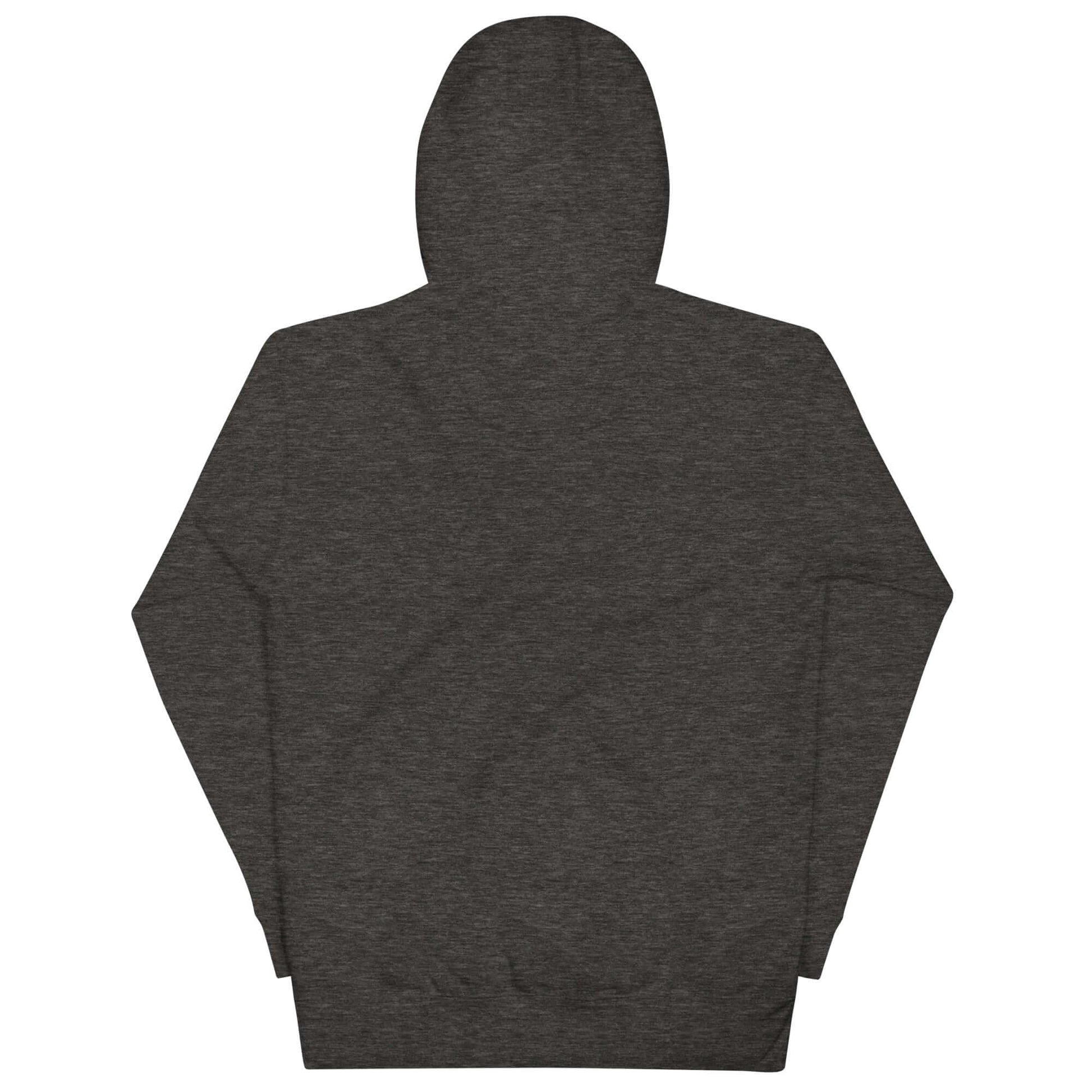 Back view of Women's Peace, Love, Pickleball Hoodie in dark heather gray fabric.