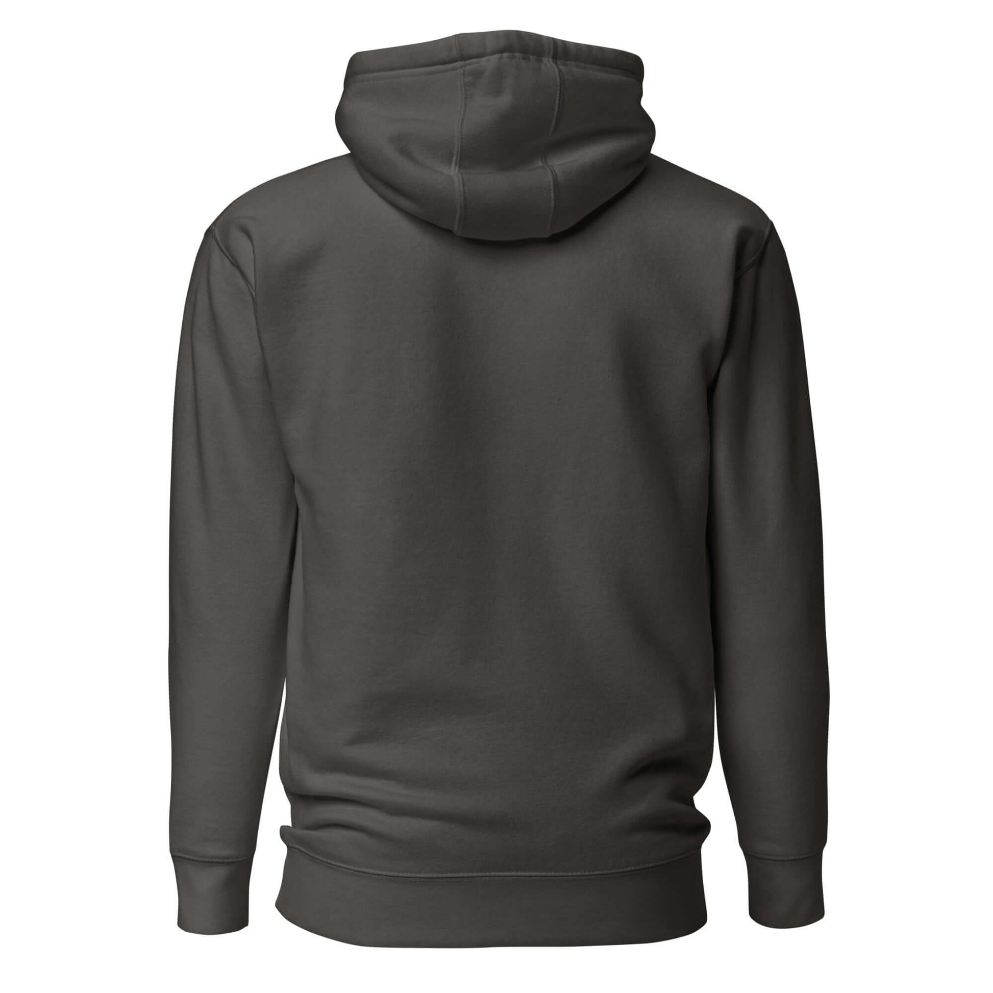 Back view of Women’s Peace, Love, Pickleball Hoodie in dark color, showcasing its cozy hood and snug fit.
