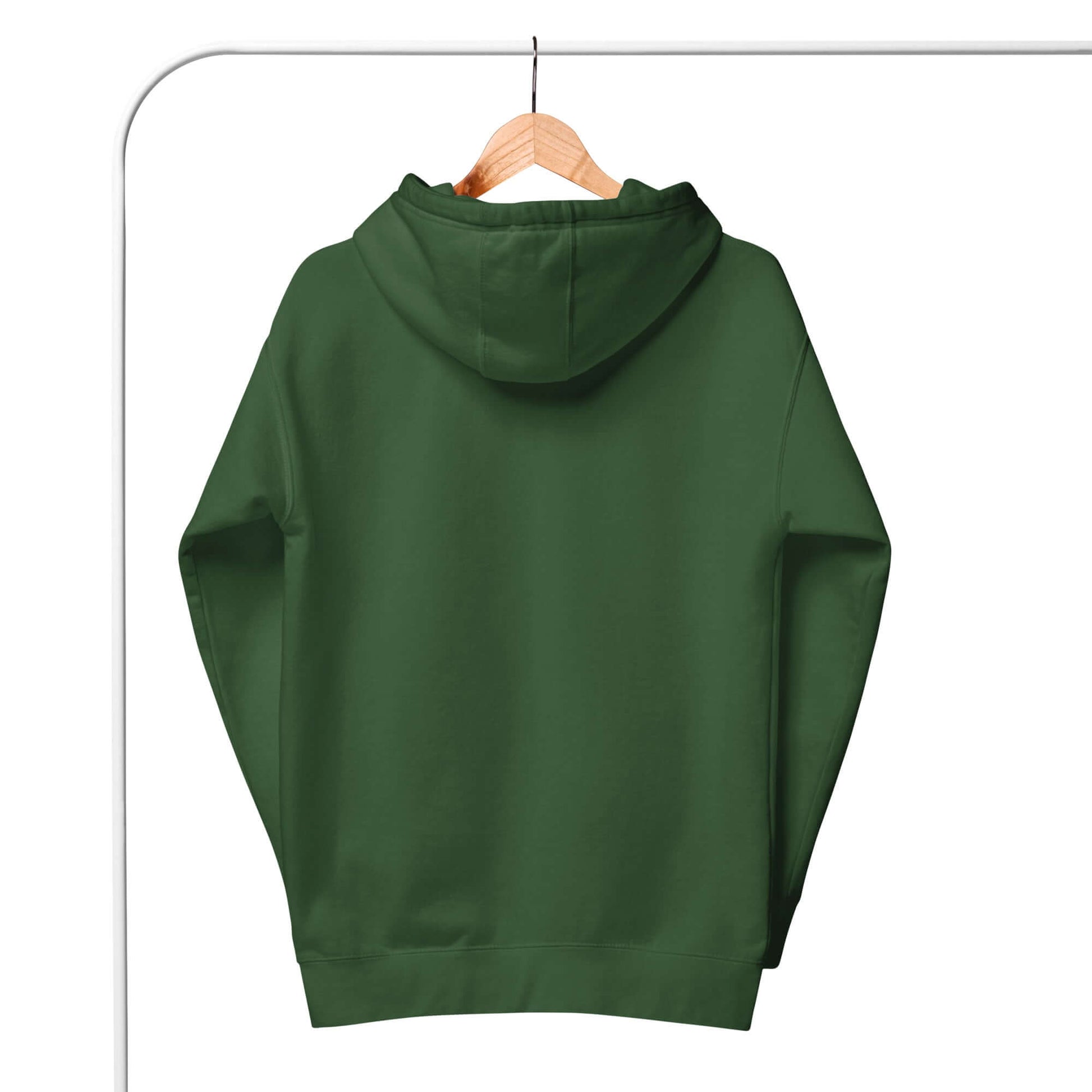 Back view of a green Women's Peace, Love, Pickleball Hoodie hanging on a hanger, perfect for casual wear.