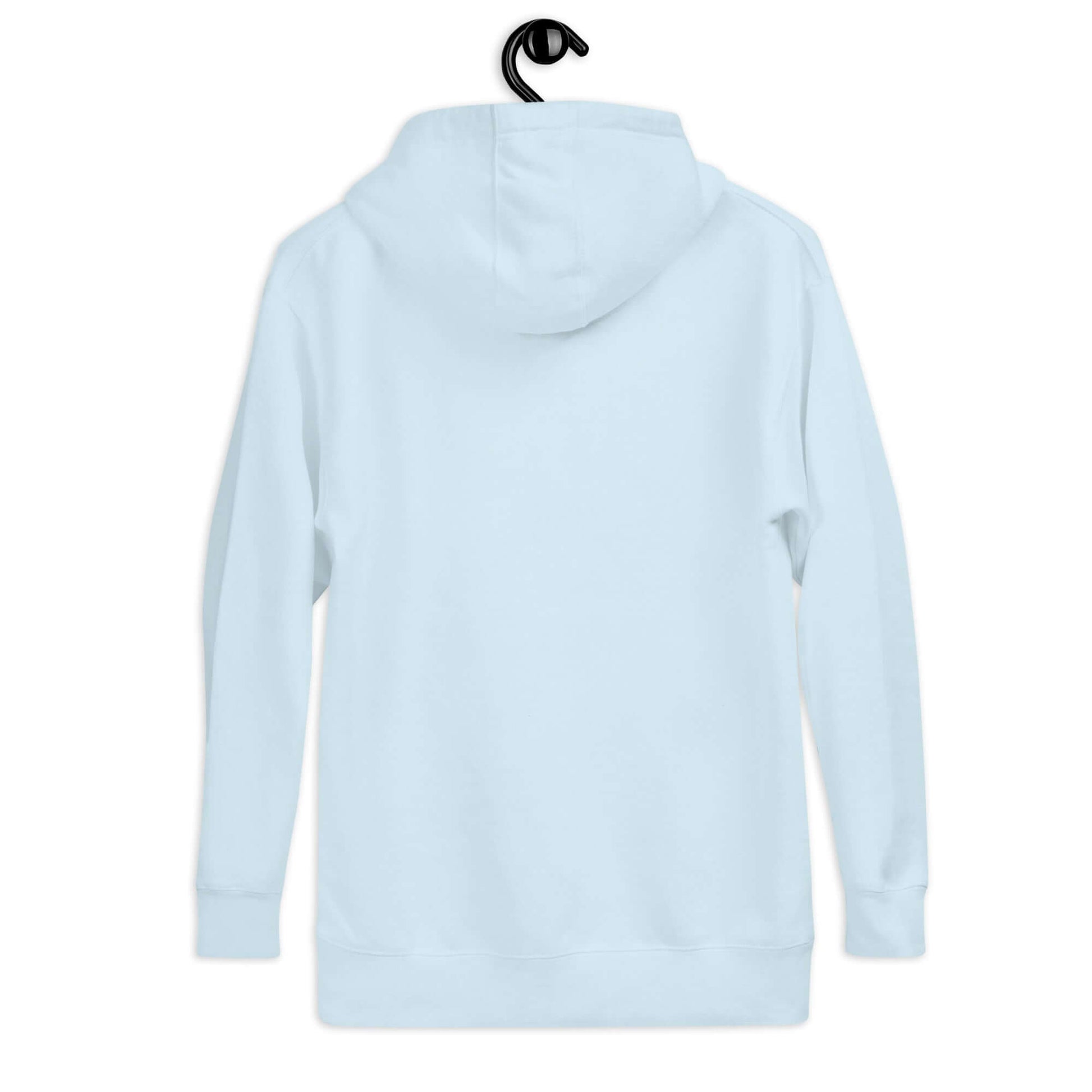 Back view of Women's Peace, Love, Pickleball Hoodie in light blue, perfect for comfort and style.