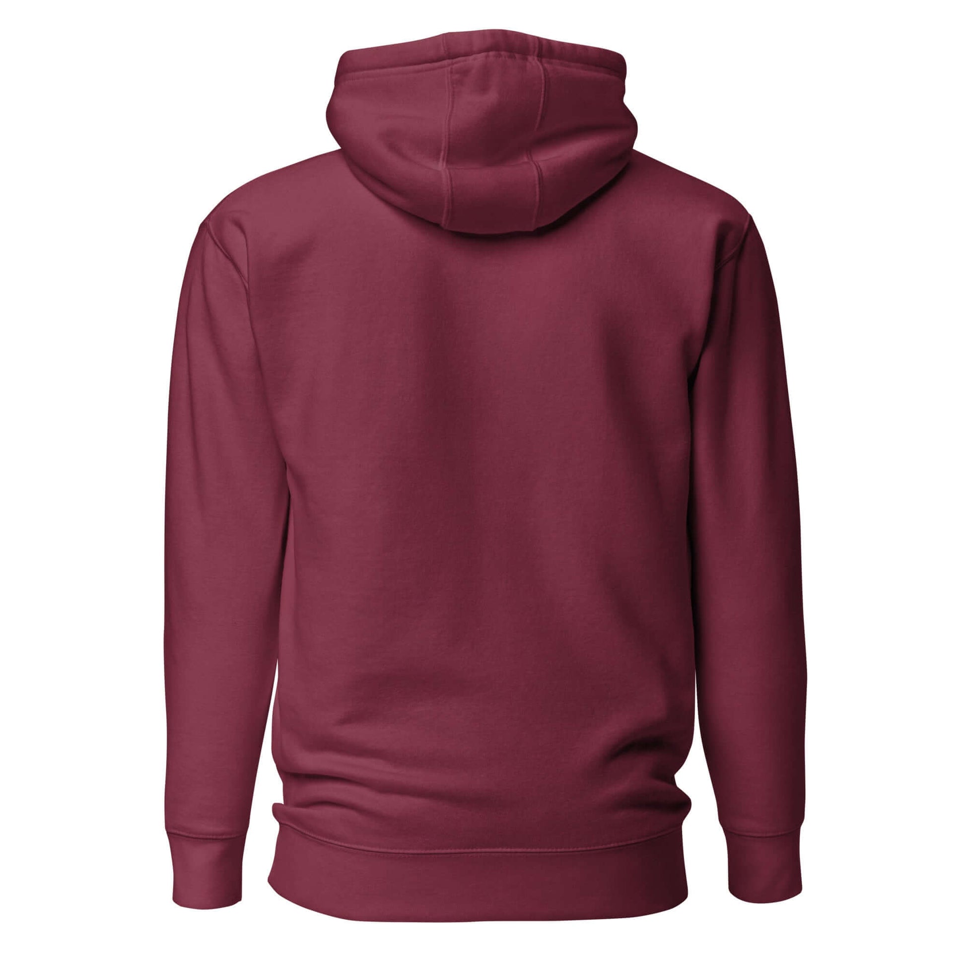 Back view of a Women's Peace, Love, Pickleball Hoodie in burgundy color, showcasing the cozy design and hood.