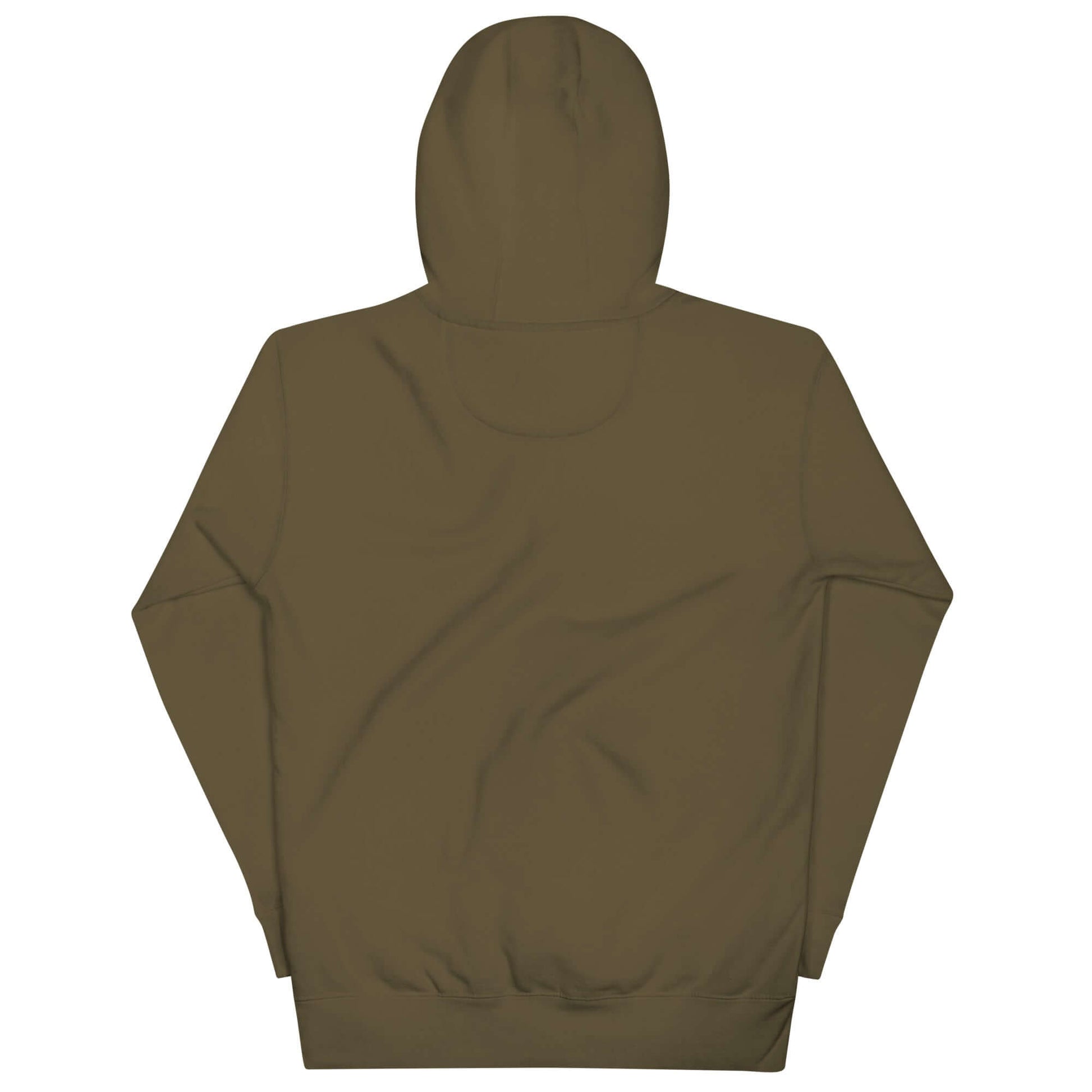 Back view of Women's Peace, Love, Pickleball Hoodie in olive green, perfect for sporting casual style and comfort.