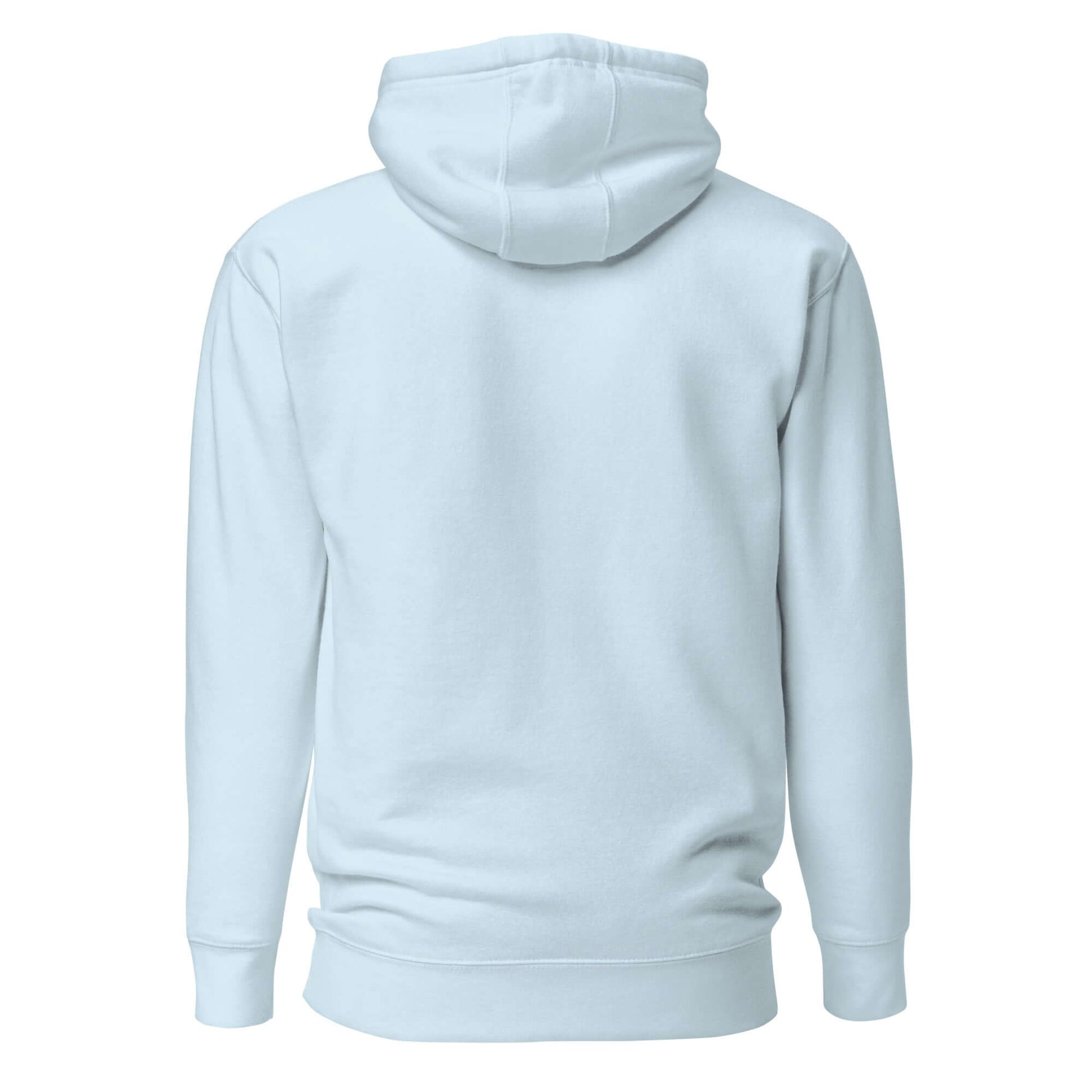 Back view of Women's Peace, Love, Pickleball Hoodie in soft light blue color, showcasing its cozy design.