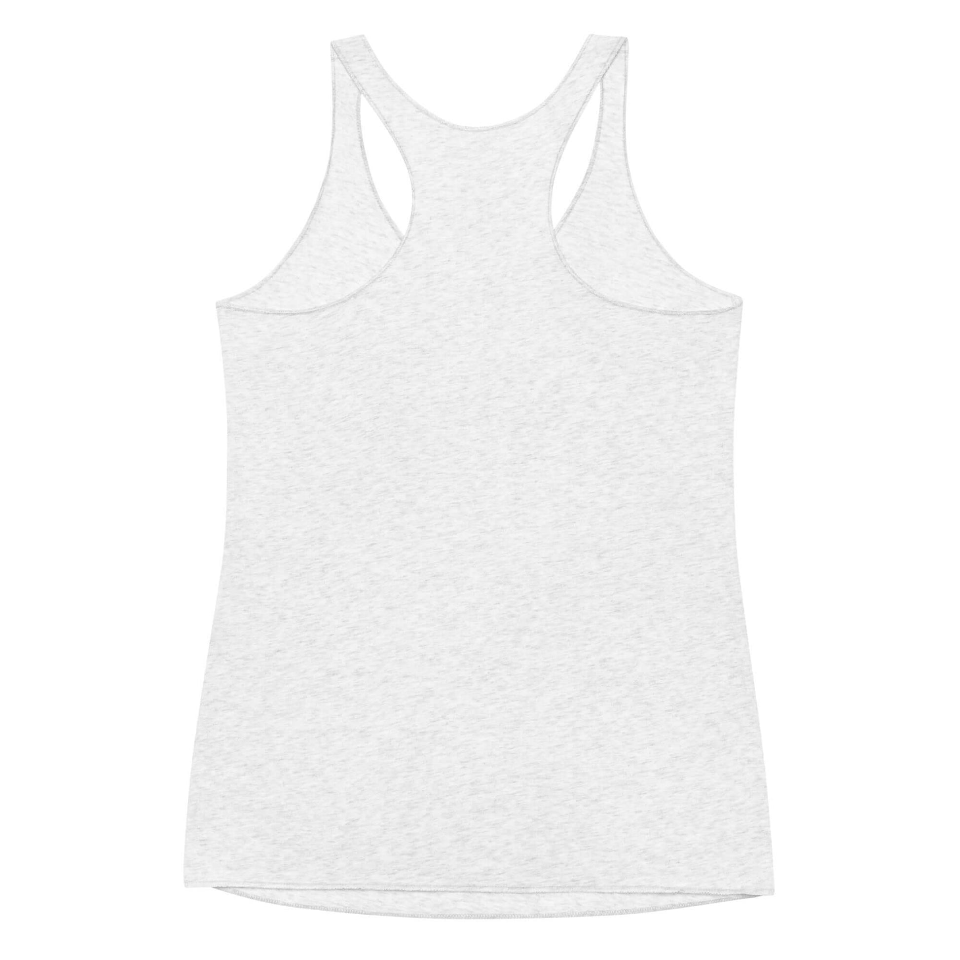 Women's white racerback tank top, perfect for pickleball and casual wear, featuring a stylish design.