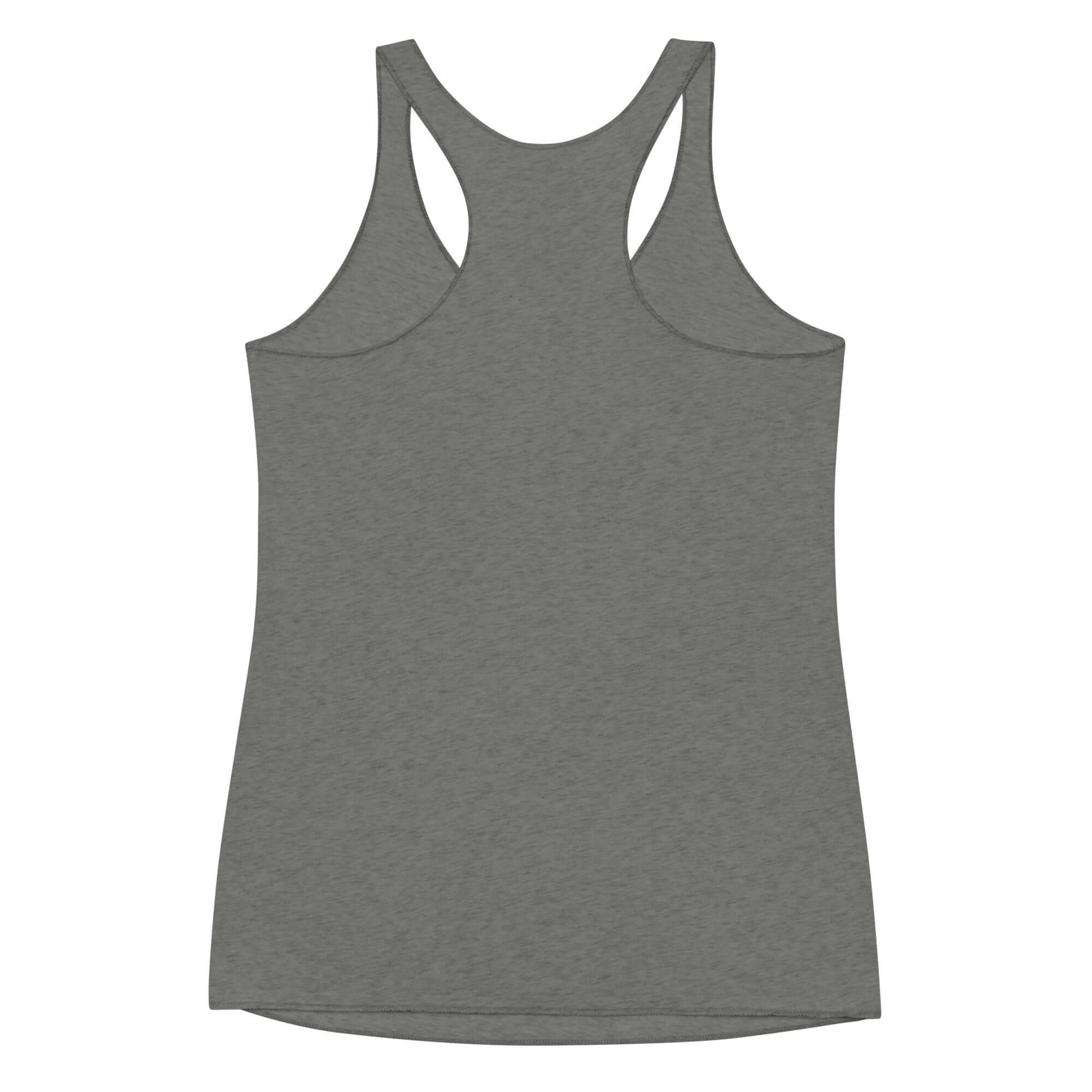 Women's racerback tank top in grey, ideal for activewear and casual outings, featuring a sleek design.