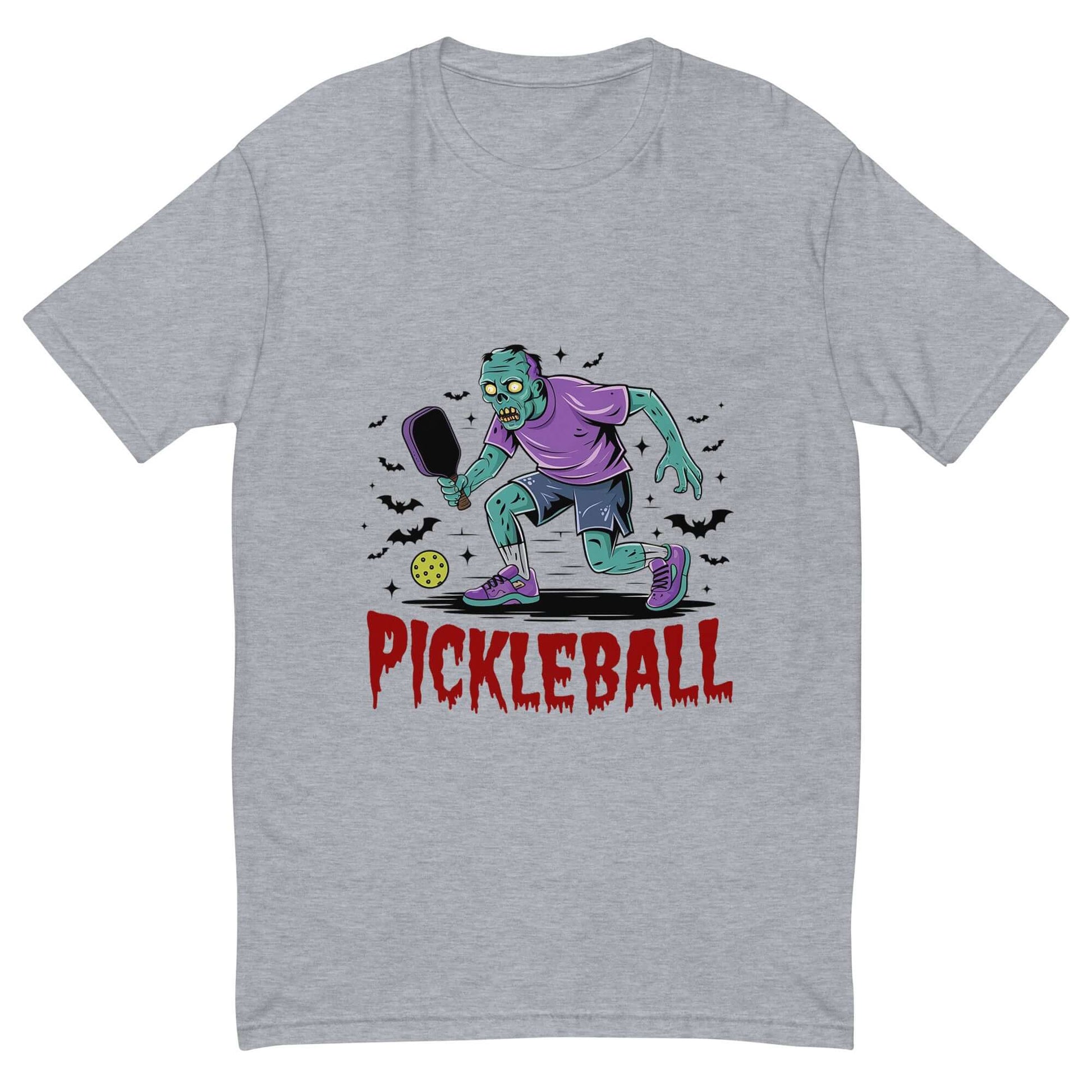 Front of Zombie Pickleball Smash: Haunt the Court Tee Shirt (heather grey)