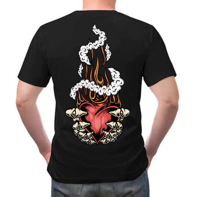 Flaming Skeleton Heart Black Shirt