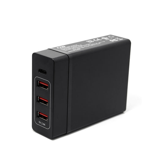 Black portable 3 usb charging station with one Type-C Port