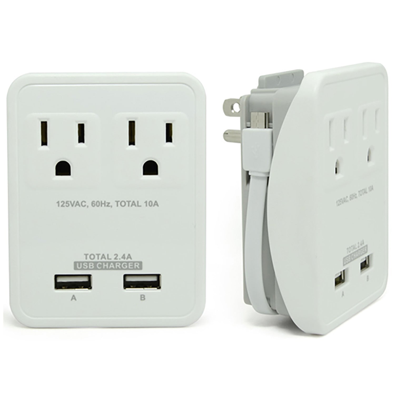Compact Power Station 2.4 Amp Dual USB Ports, 2 AC Outlet Wall Charger with an attached 7 inch Micro USB cable by RND - RND Power Solutions - 6