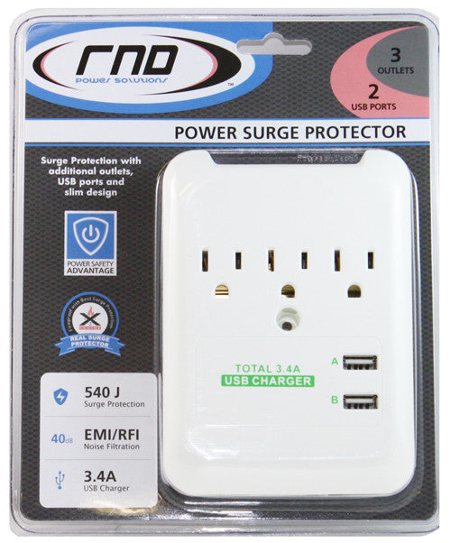 RND 3.4 Amp charging station with 3 AC outlets and 2 USB ports 
