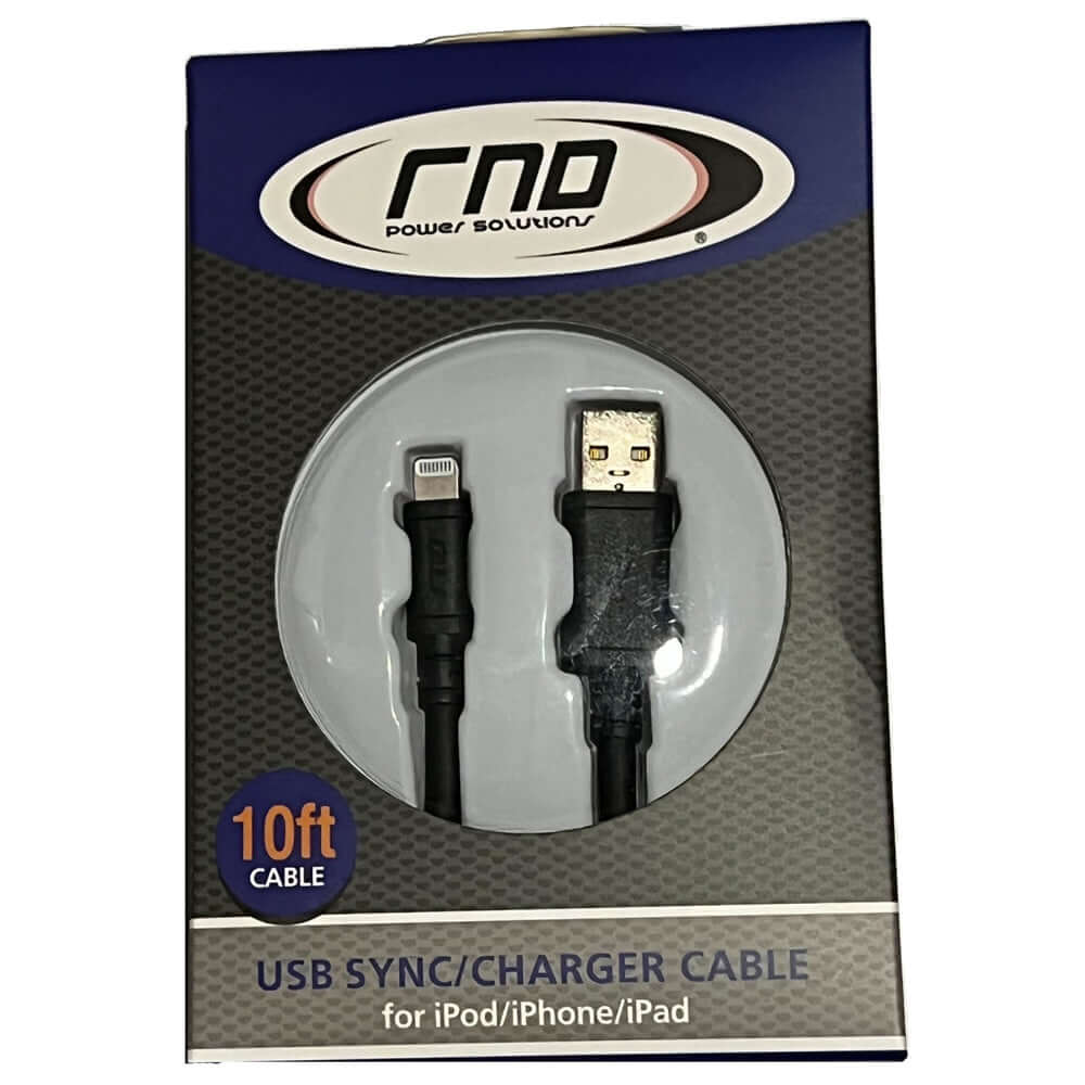 RND Power Solutions 10ft Lightning to USB Cable for iPhone, iPad, and iPod charging and syncing.