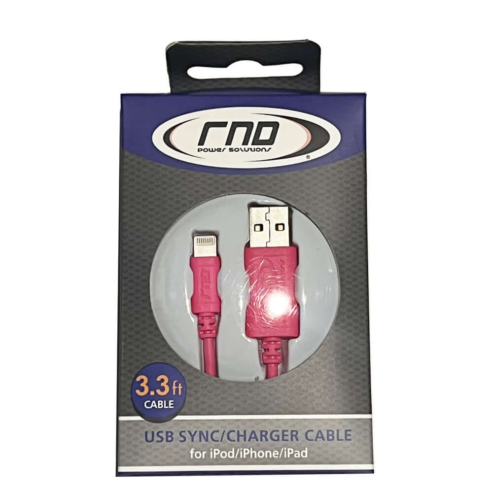 RND Power Solutions 3.3ft lightning to USB cable packaging for iPhone, iPad, iPod charging and syncing.