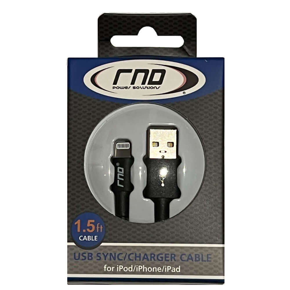 RND Power Solutions Lightning Cable to USB for iPhone, iPad, iPod charging and syncing, 1.5ft length, certified Apple accessory.