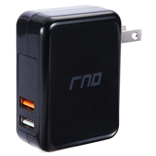 RND Power Solutions QC 2.1A USB AC Charger with dual USB ports for fast charging devices like mobile phones and MP3 players.