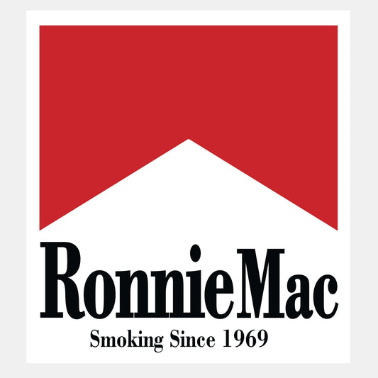 Red and white RonnieMac logo with the text "Smoking Since 1969".