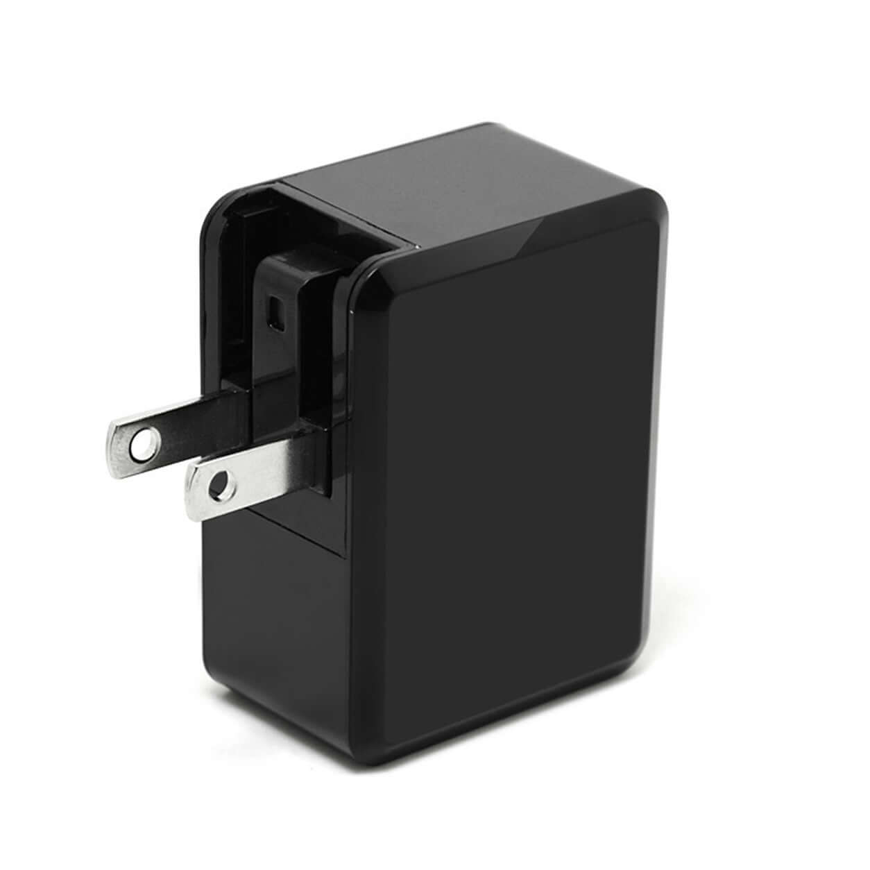 Compact black USB-C 3A AC charger by RND Power Solutions with foldable plug, designed for fast charging of devices via Type-C port.