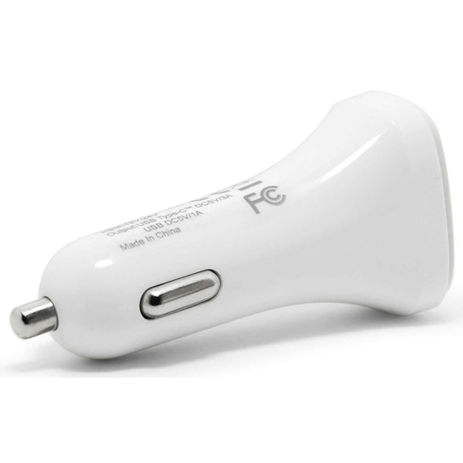 USB-C 4A Car Charger with dual ports, including USB and Type C, featuring over-current and short-circuit protection for safe charging.